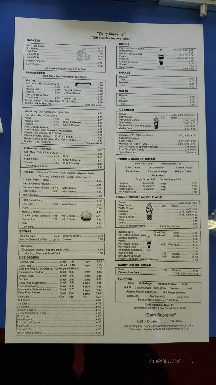 Dairy Supreme - Edinboro, PA menu_pic