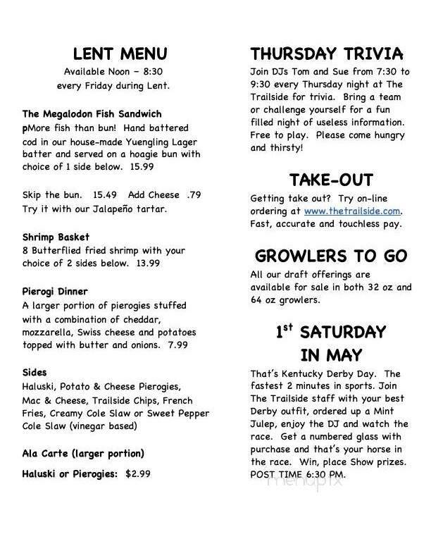 The Trailside - West Newton, PA menu_pic