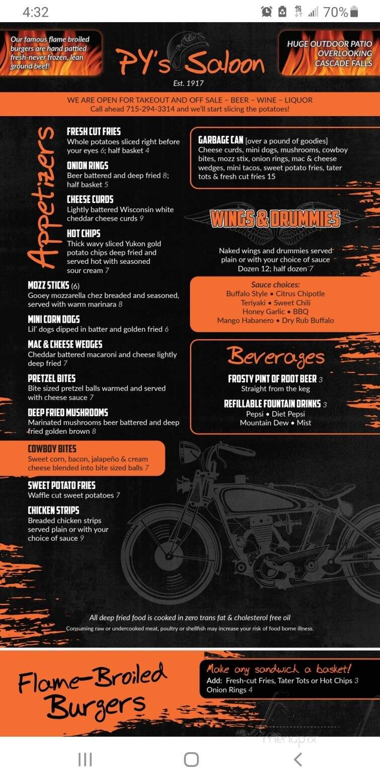 PY's - Osceola, WI menu_pic
