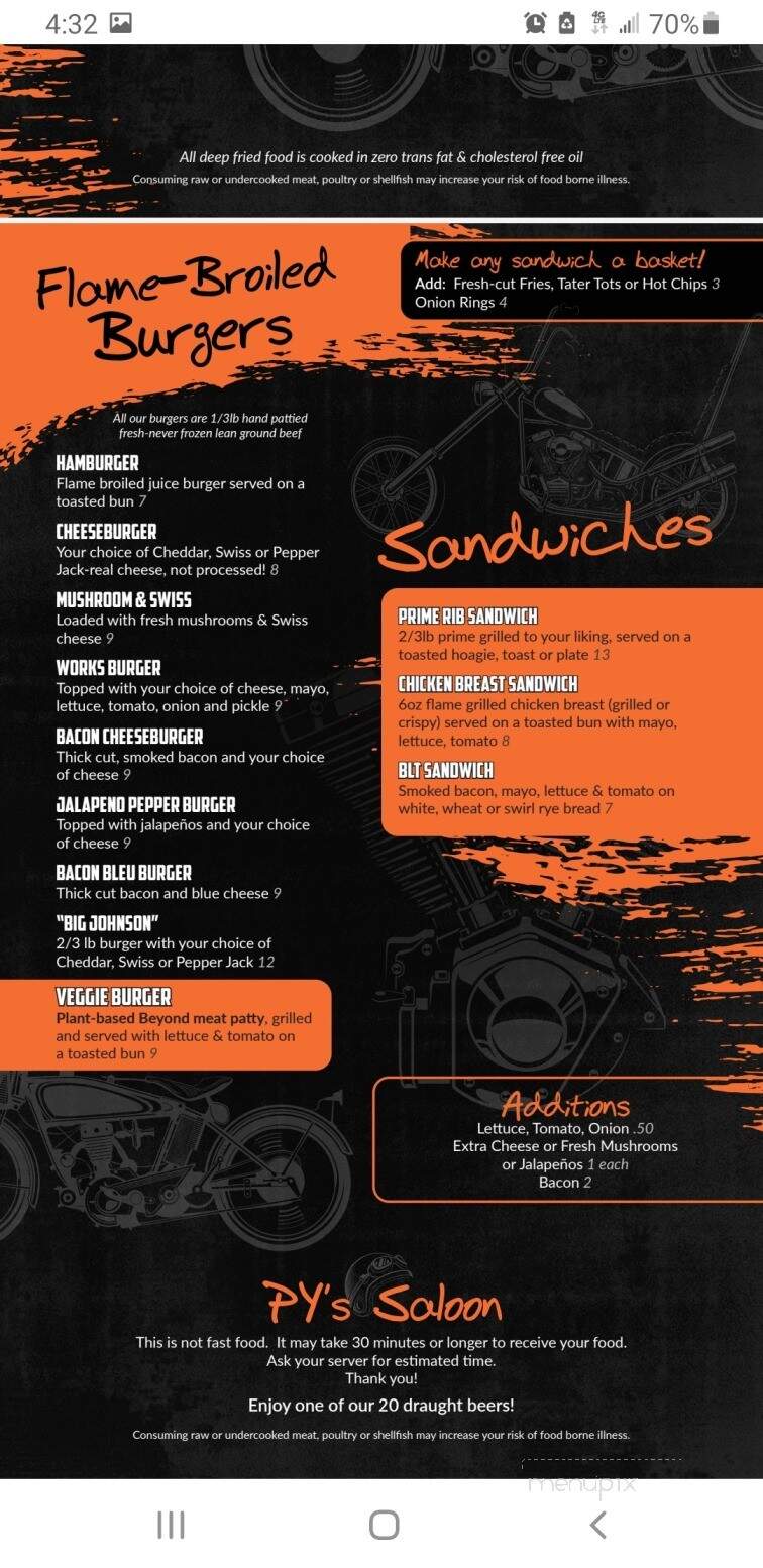 PY's - Osceola, WI menu_pic