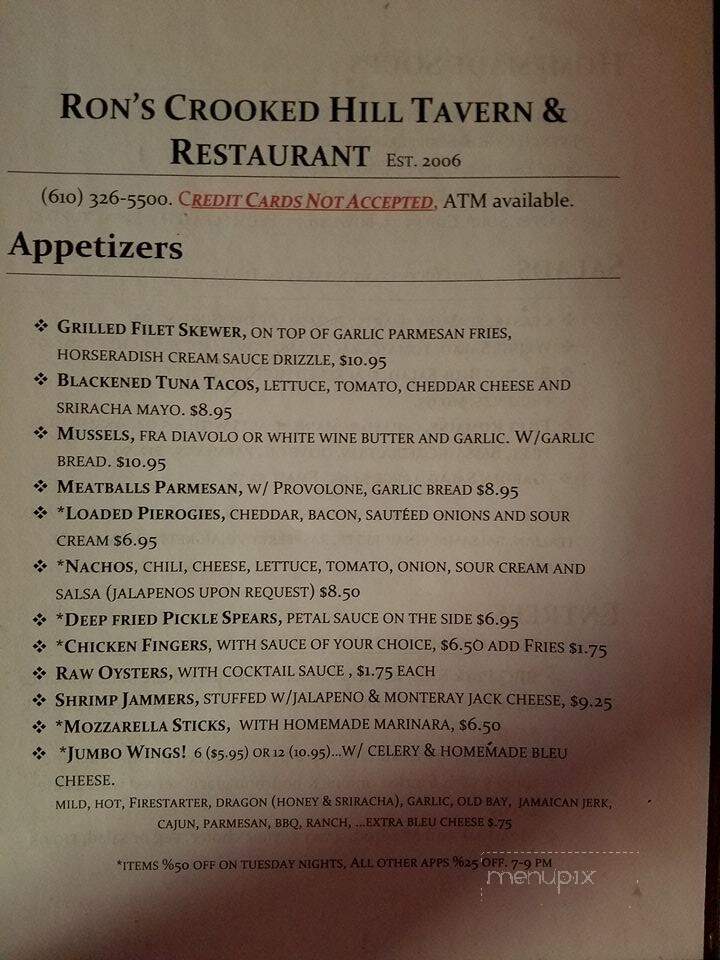 Ron's Crooked Hill Tavern - Pottstown, PA menu_pic