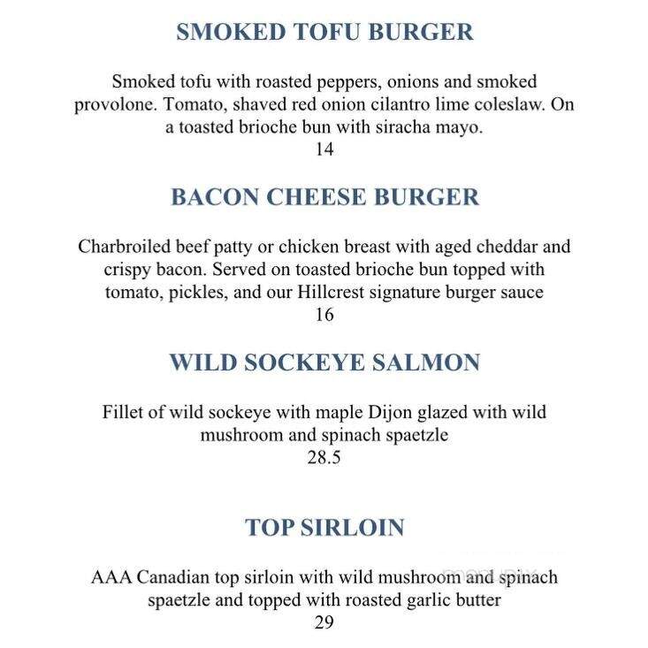 The Hillcrest Dining Room - Revelstoke, BC menu_pic