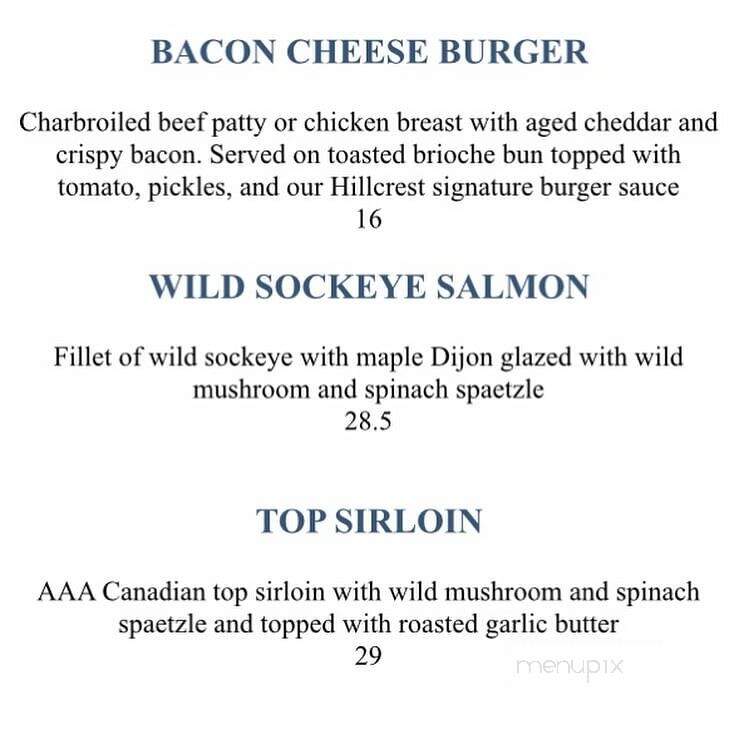 The Hillcrest Dining Room - Revelstoke, BC menu_pic
