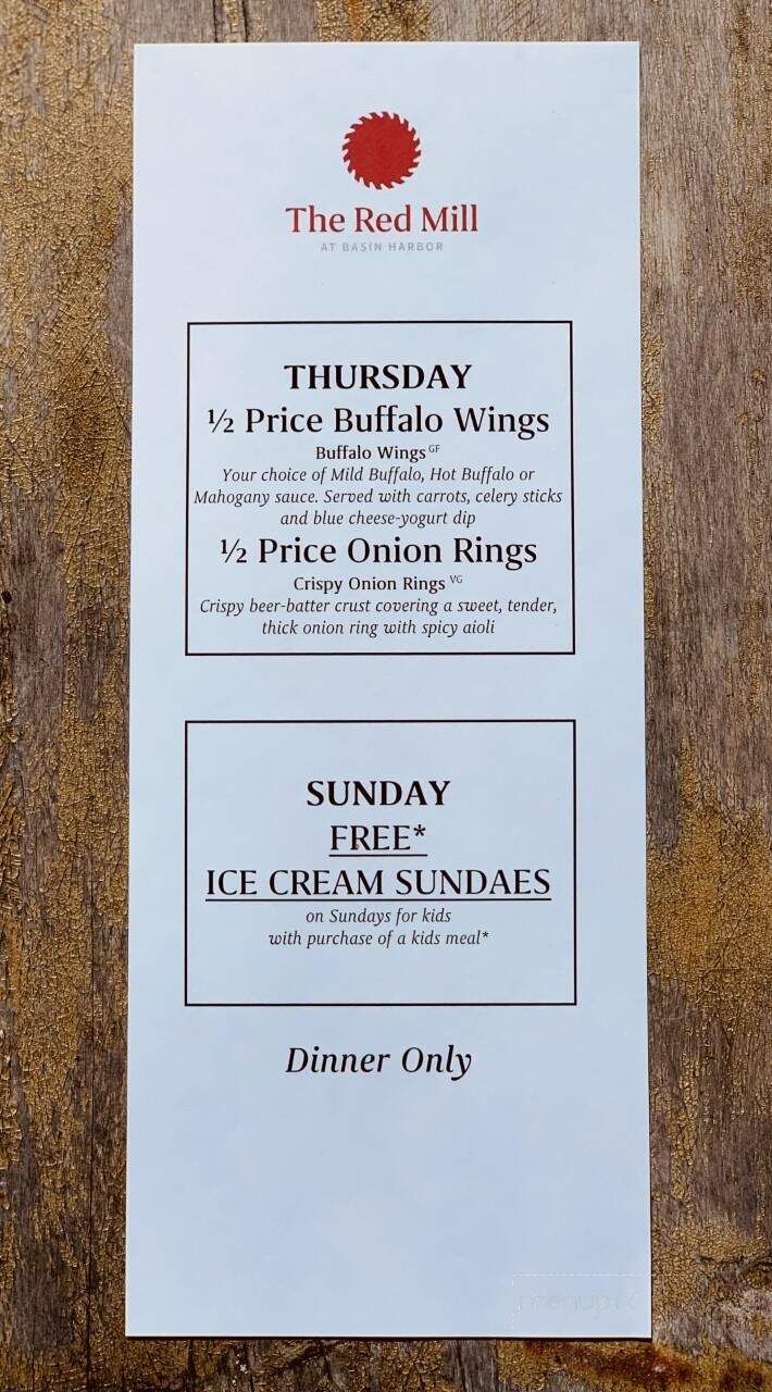 Red Mill Restaurant - Ferrisburgh, VT menu_pic