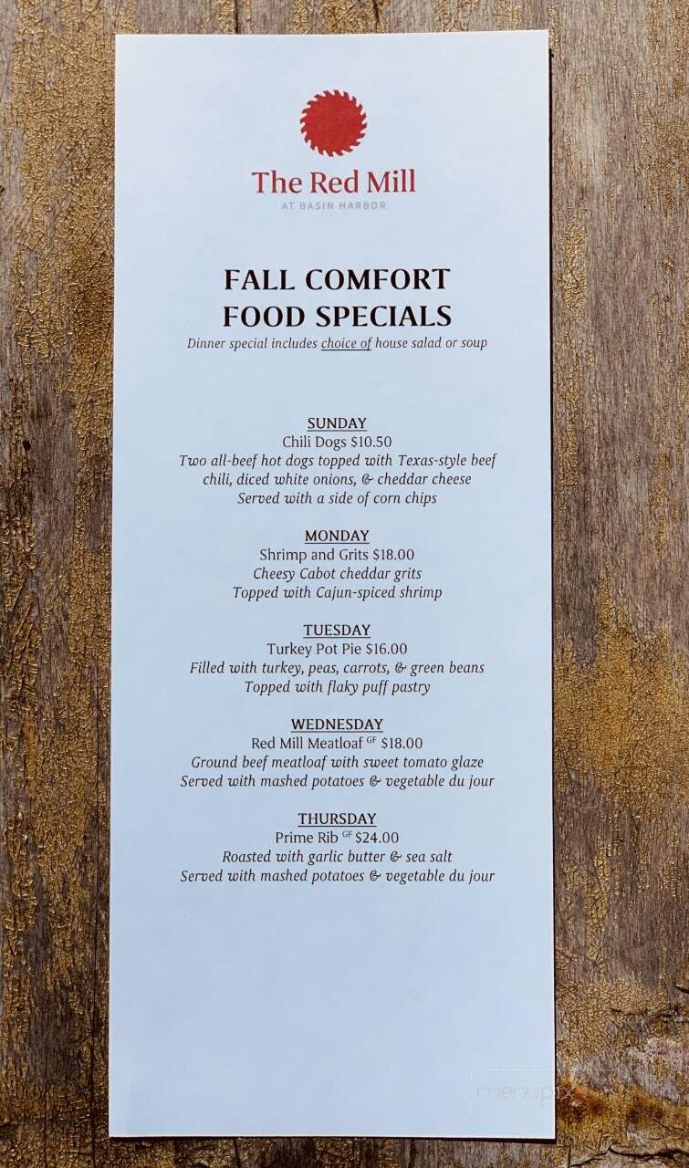 Red Mill Restaurant - Ferrisburgh, VT menu_pic