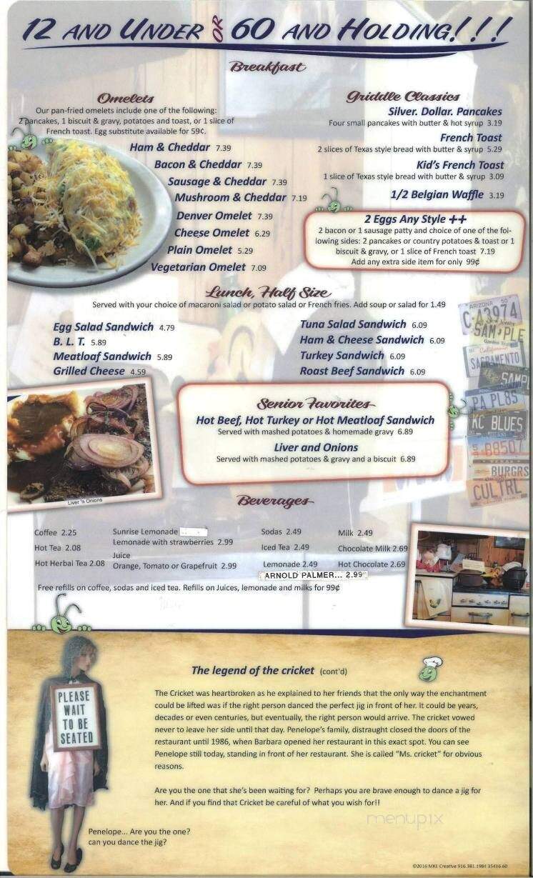 Cricket Country Kitchen - Sacramento, CA menu_pic