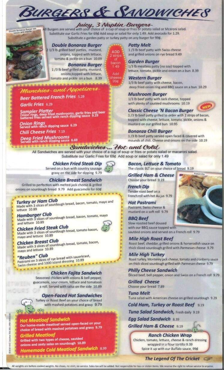 Cricket Country Kitchen - Sacramento, CA menu_pic
