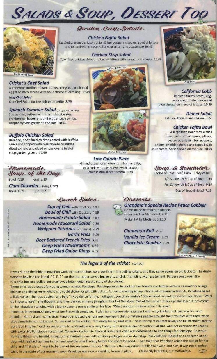 Cricket Country Kitchen - Sacramento, CA menu_pic