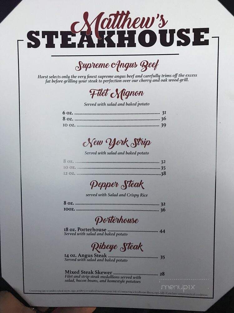 Matthew's Steakhouse - Winter Garden, FL menu_pic