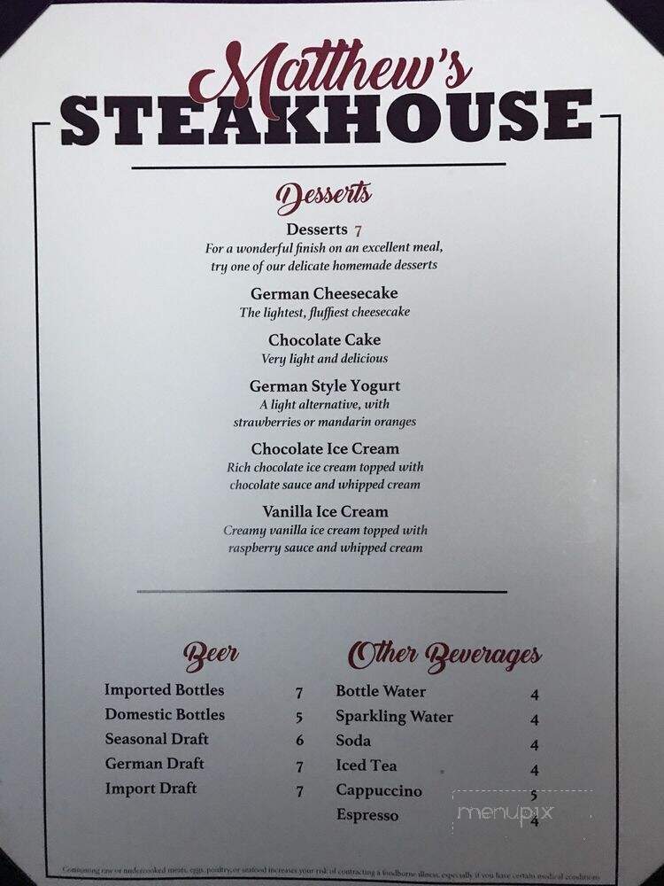 Matthew's Steakhouse - Winter Garden, FL menu_pic