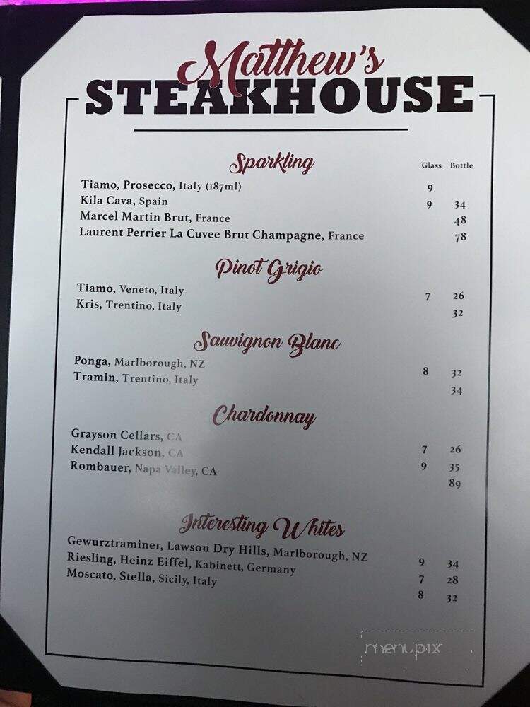 Matthew's Steakhouse - Winter Garden, FL menu_pic