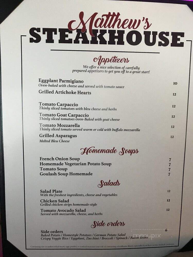 Matthew's Steakhouse - Winter Garden, FL menu_pic