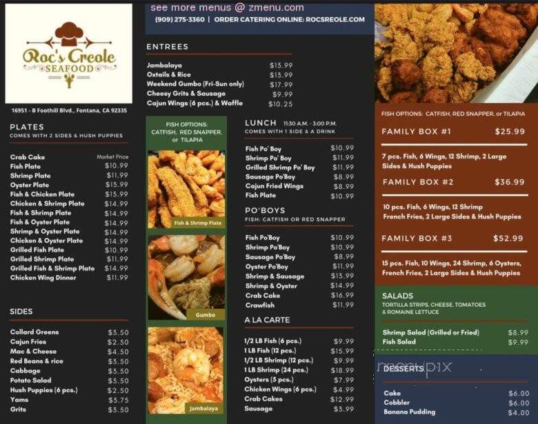 Roc's Creole Seafood - Fontana, CA menu_pic