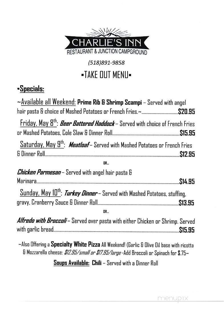 Charlie's Inn - Lake Clear, NY menu_pic