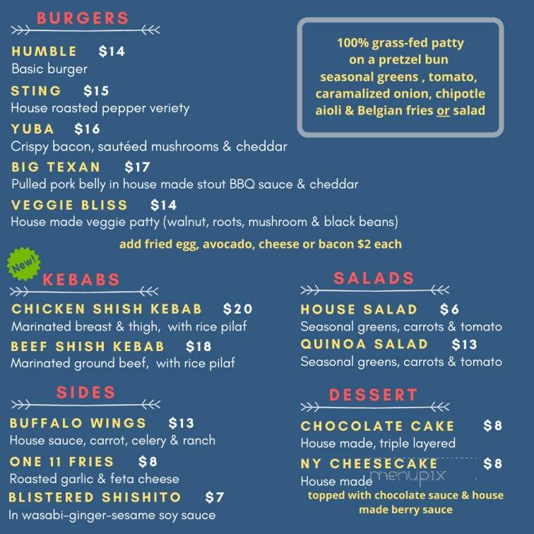 One 11 Kitchen & Bar - Nevada City, CA menu_pic