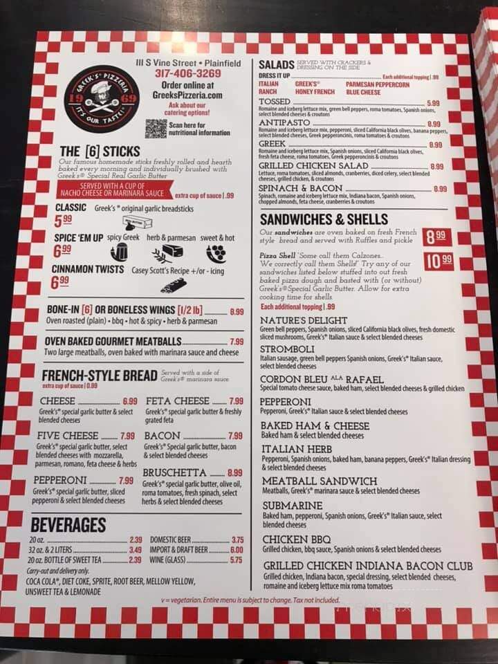 Greek's Pizzeria - Plainfield, IN menu_pic