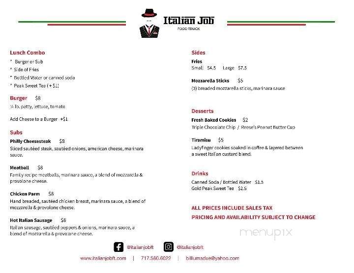 Italian Job Food Truck - Carlisle, PA menu_pic