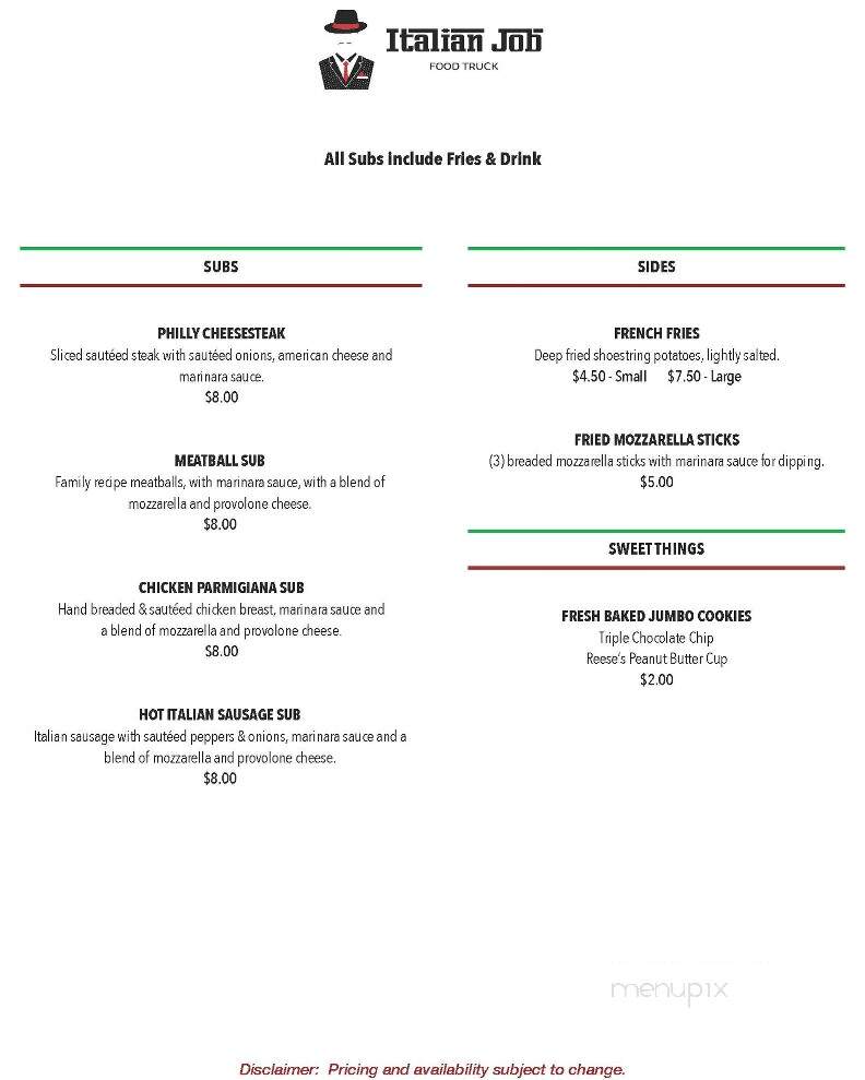 Italian Job Food Truck - Carlisle, PA menu_pic