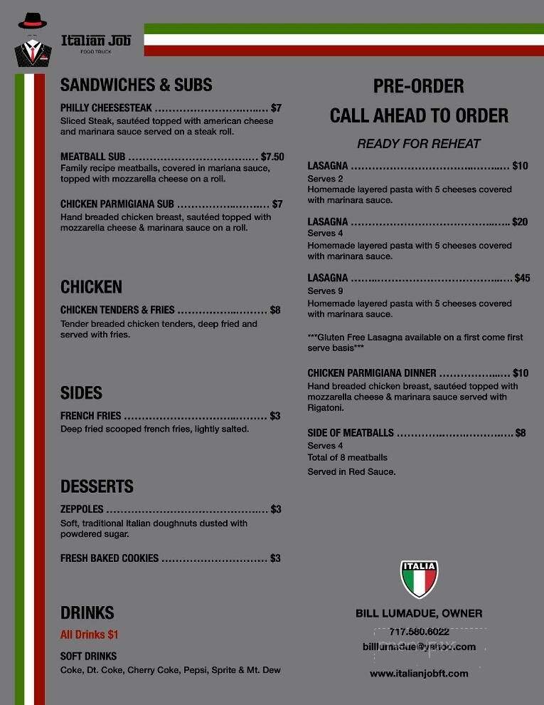 Italian Job Food Truck - Carlisle, PA menu_pic
