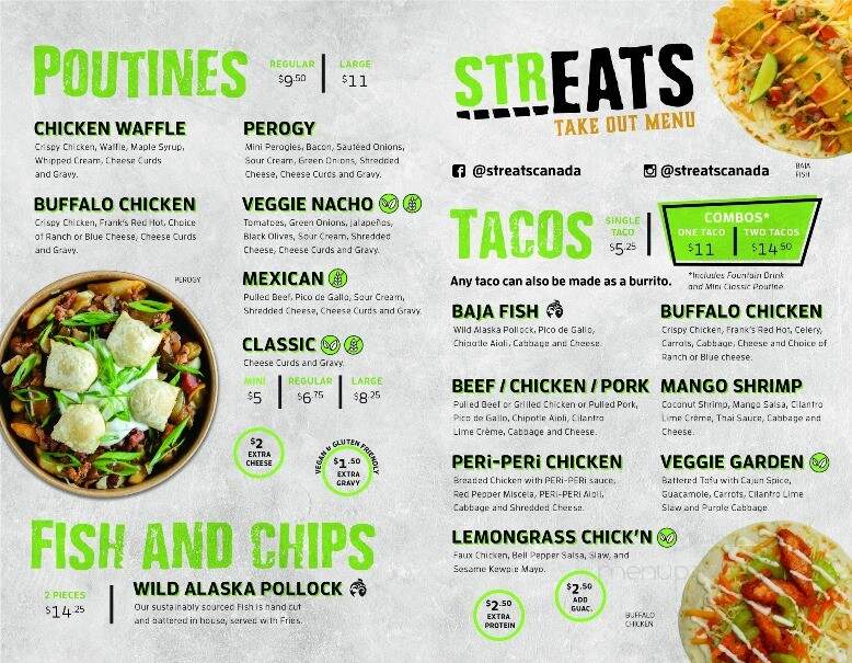 Menu of Streats in Lethbridge, AB T1J 4T3