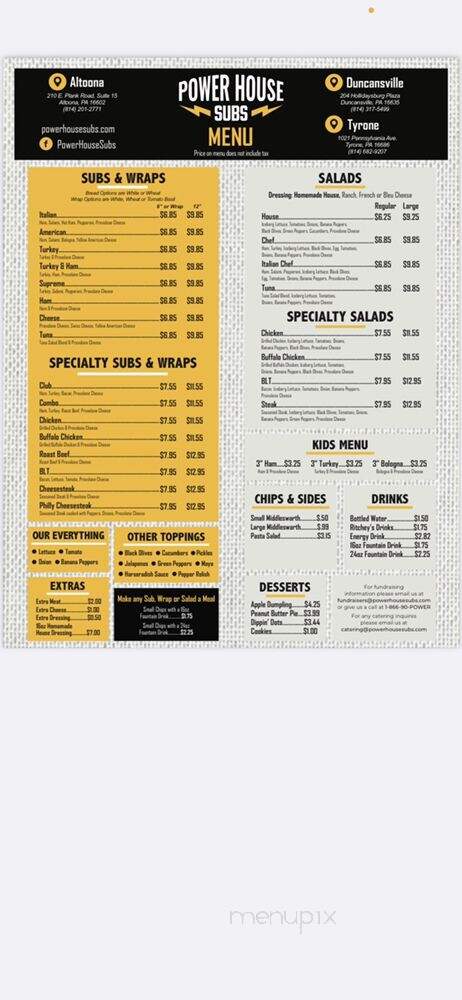 Power House Subs - Tyrone, PA menu_pic