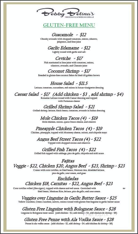 Bobby Botina's Mexican American Grille - Rancho Mirage, CA menu_pic