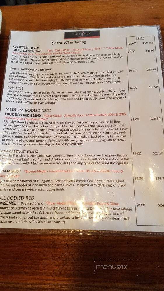 Silver Fork Winery - Morganton, NC menu_pic