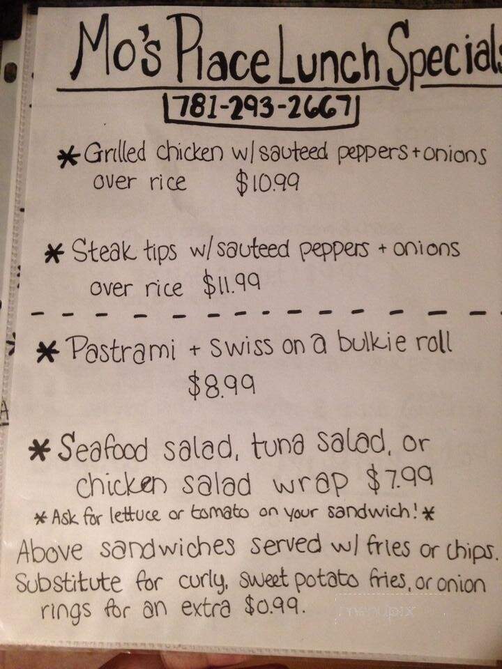 Mo's Place - Hanson, MA menu_pic