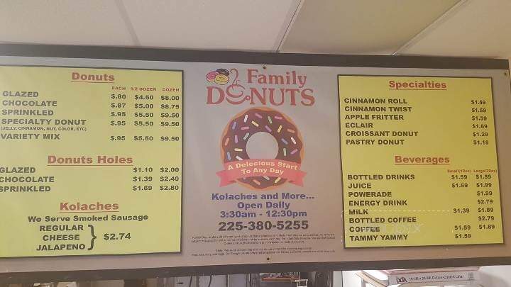 Family Donuts - Denham Springs, LA menu_pic