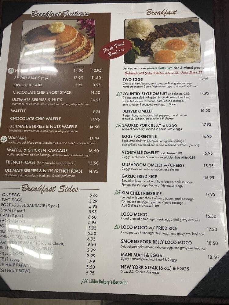 Liliha Bakery - Honolulu, HI menu_pic