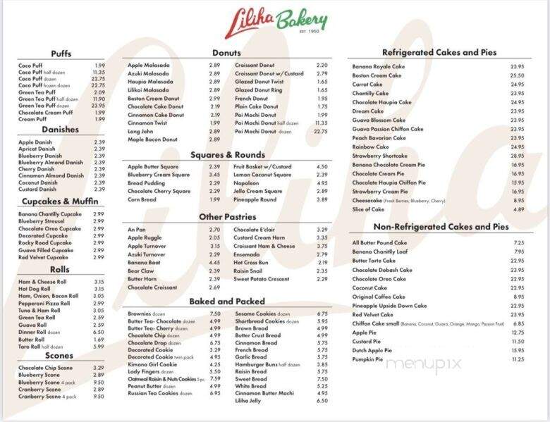 Liliha Bakery - Honolulu, HI menu_pic