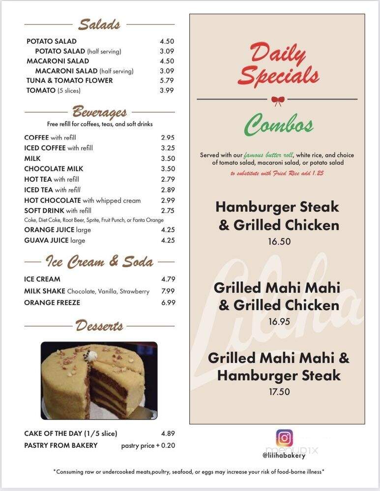 Liliha Bakery - Honolulu, HI menu_pic