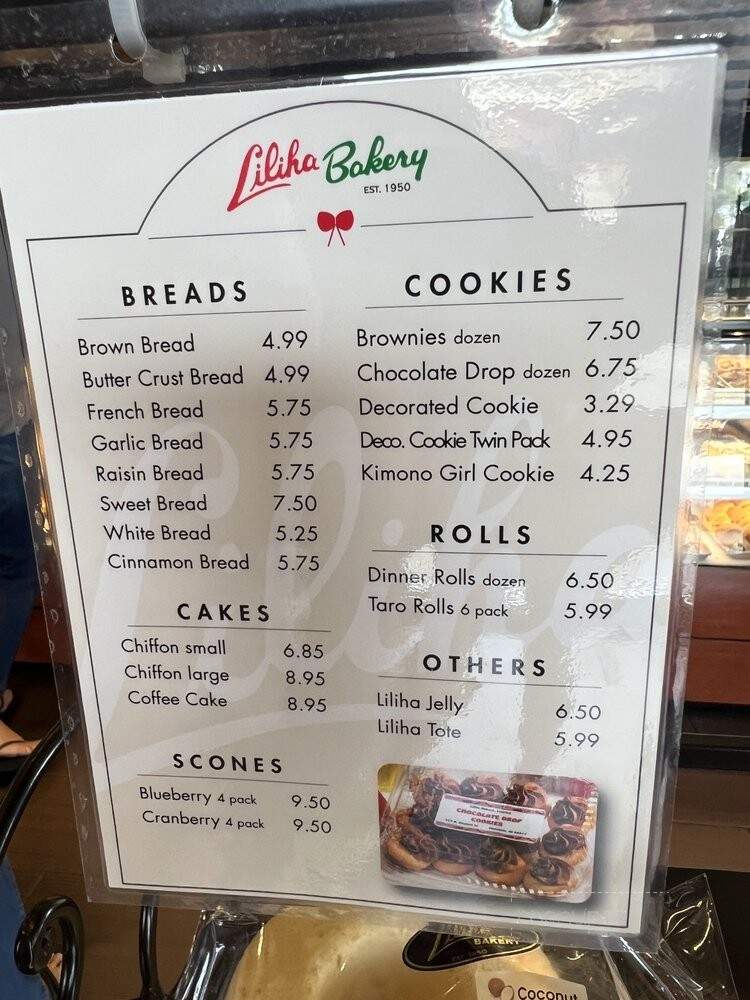 Liliha Bakery - Honolulu, HI menu_pic