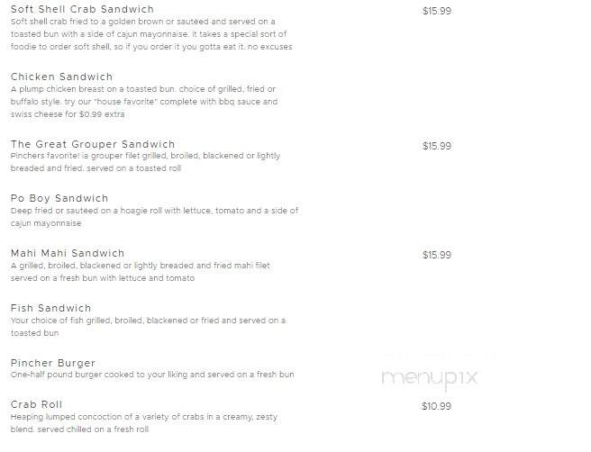 Pinchers Crab Shack - Sarasota, FL menu_pic
