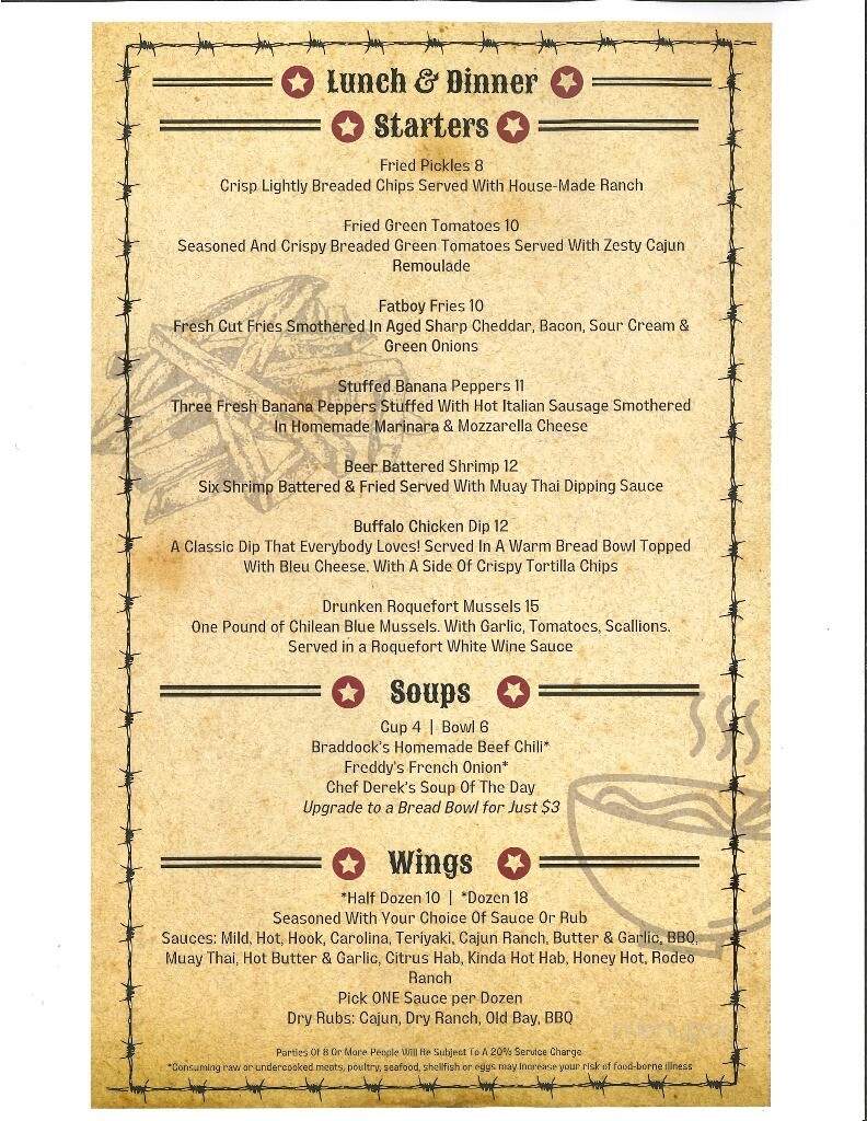 Braddock Inn Restaurant - Farmington, PA menu_pic