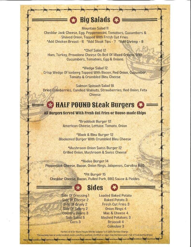 Braddock Inn Restaurant - Farmington, PA menu_pic
