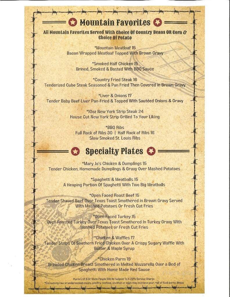 Braddock Inn Restaurant - Farmington, PA menu_pic