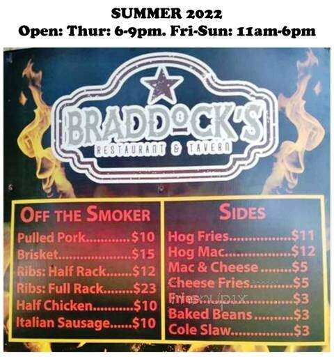 Braddock Inn Restaurant - Farmington, PA menu_pic