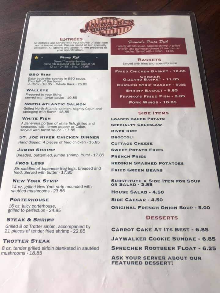 Jaywalker Restaurant - White Pigeon, MI menu_pic