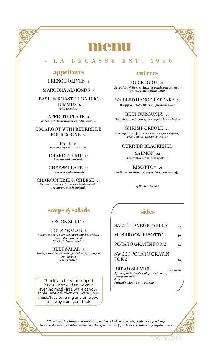 La Becasse Restaurant - Maple City, MI menu_pic