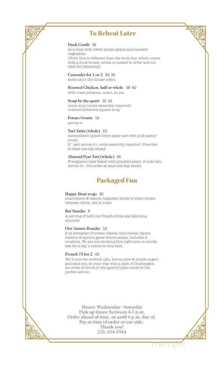 La Becasse Restaurant - Maple City, MI menu_pic