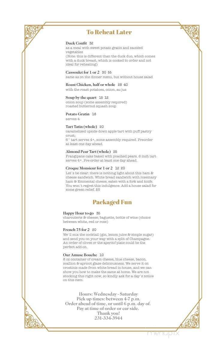 La Becasse Restaurant - Maple City, MI menu_pic