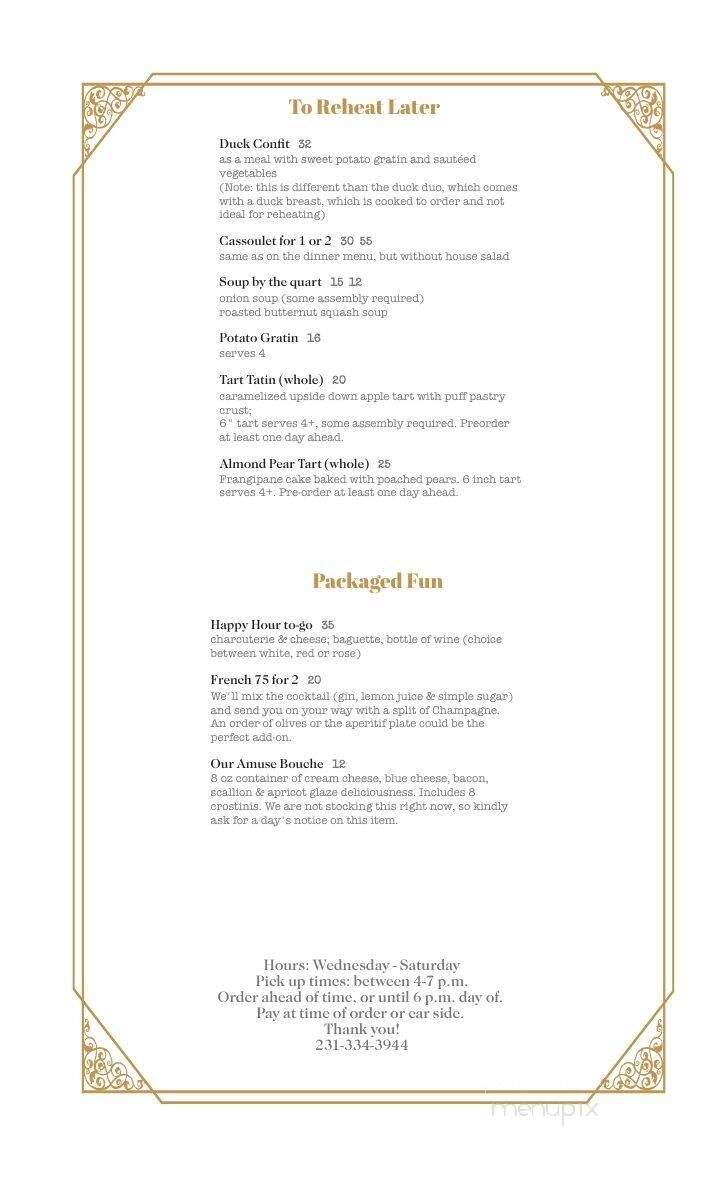 La Becasse Restaurant - Maple City, MI menu_pic