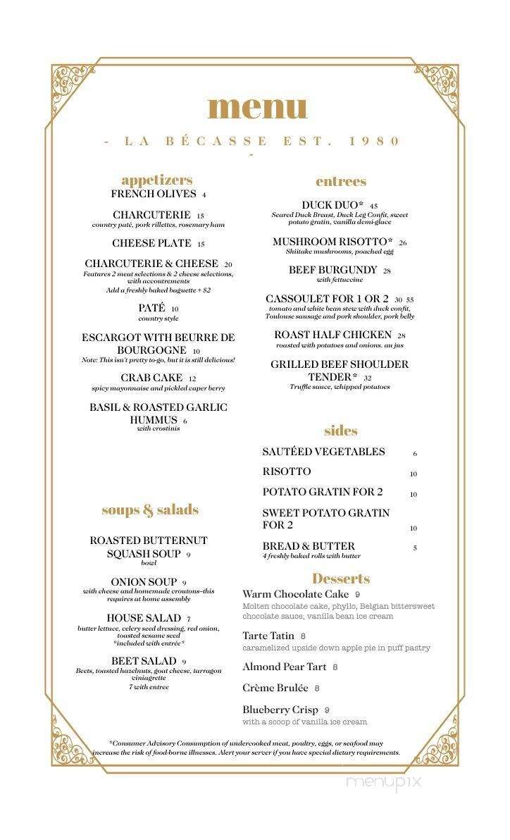 La Becasse Restaurant - Maple City, MI menu_pic