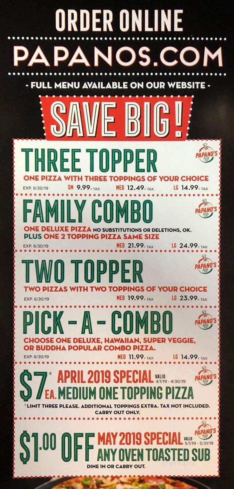 A Papano's Pizza - Thompsonville, MI menu_pic