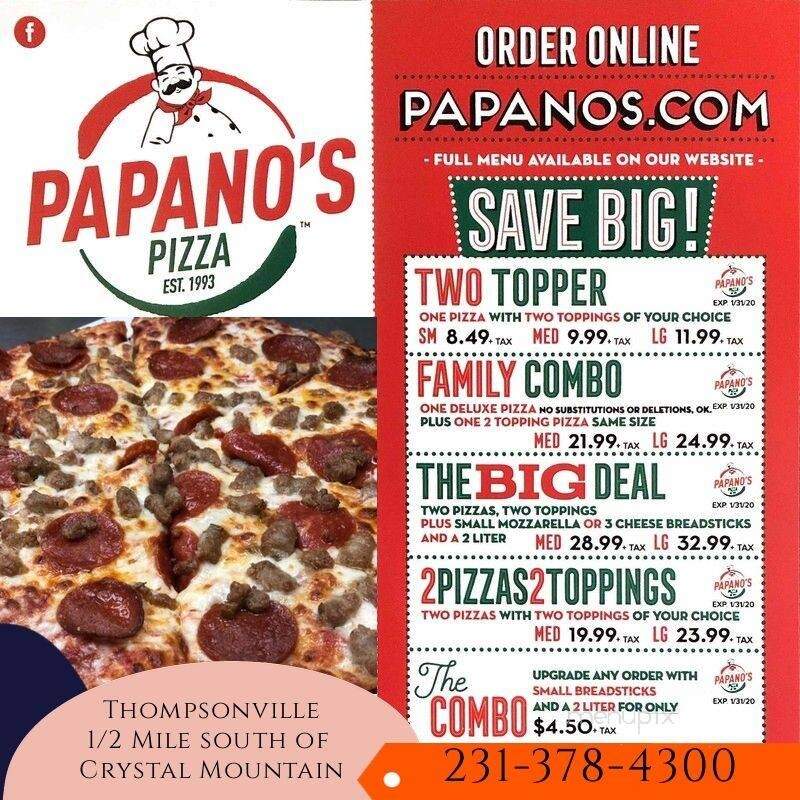 A Papano's Pizza - Thompsonville, MI menu_pic