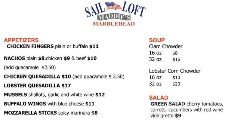 Maddie's Sail Loft - Marblehead, MA menu_pic