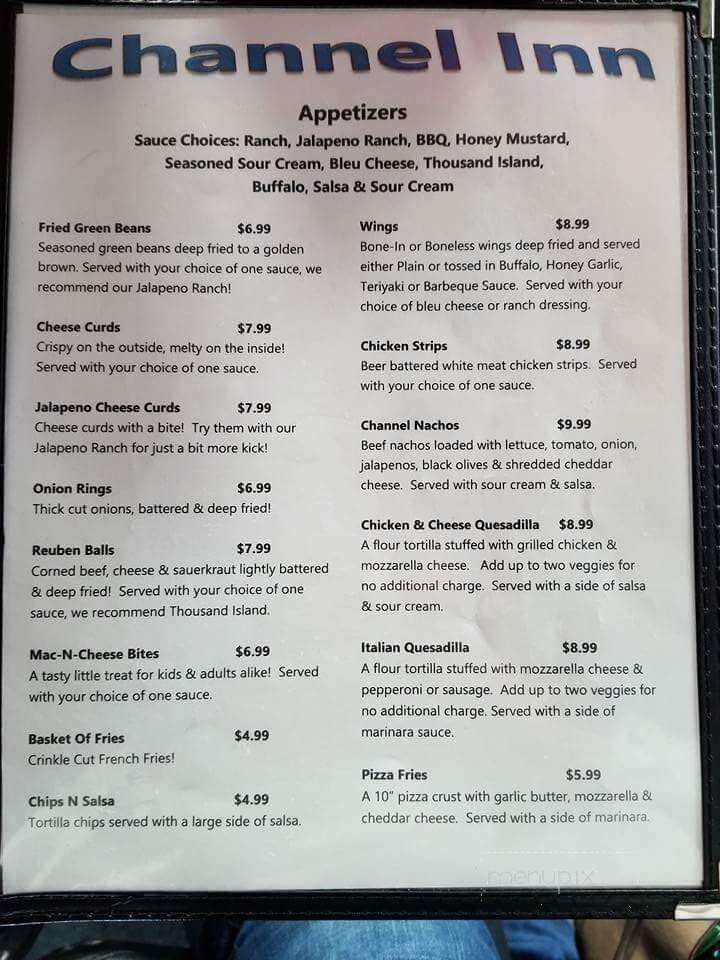 Channel Inn - Warsaw, MN menu_pic