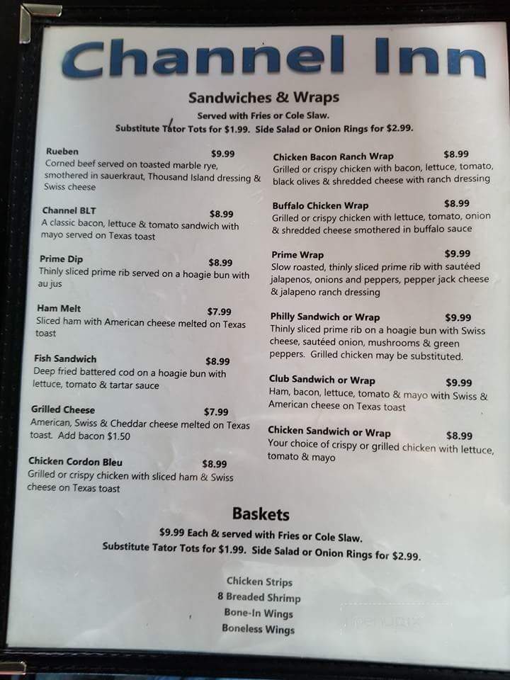 Channel Inn - Warsaw, MN menu_pic