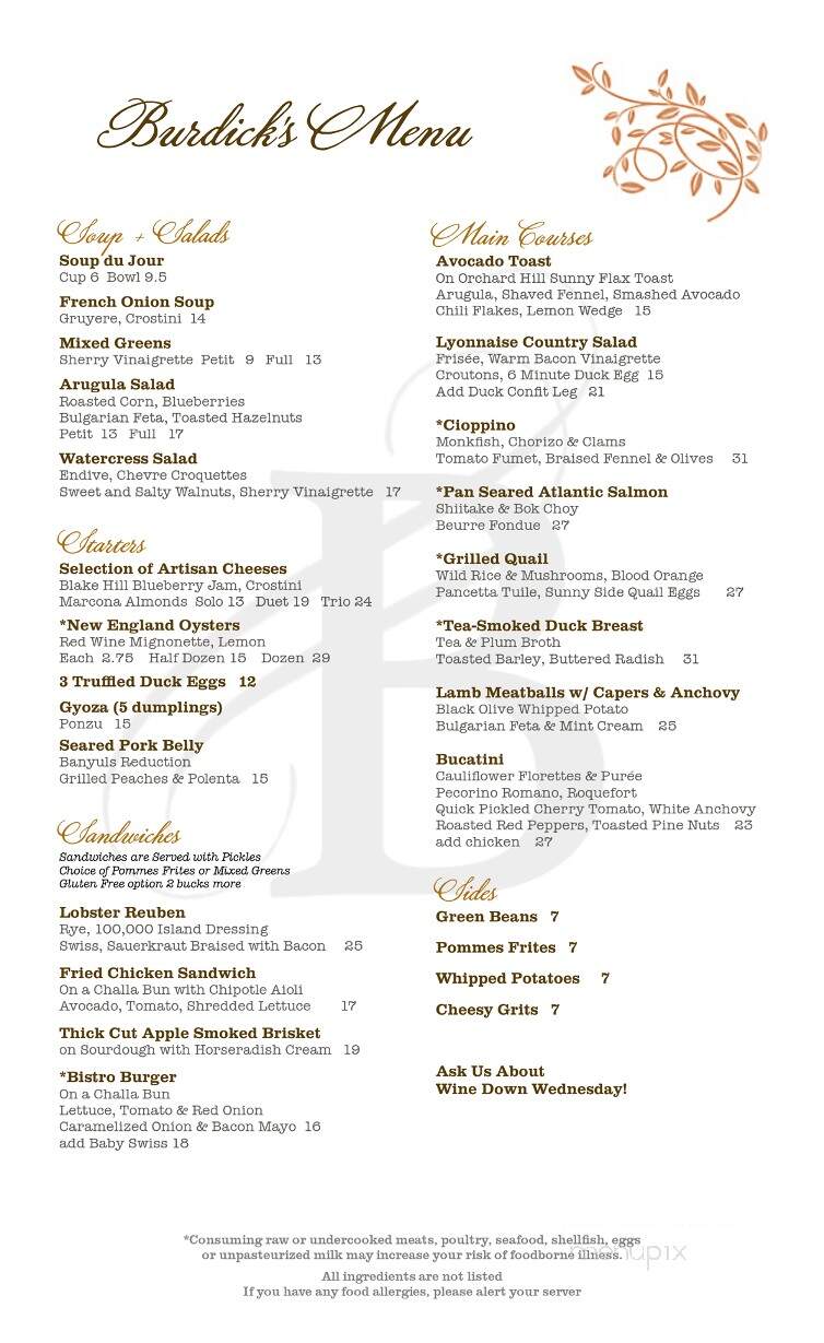Burdick Chocolate Cafe - Walpole, NH menu_pic